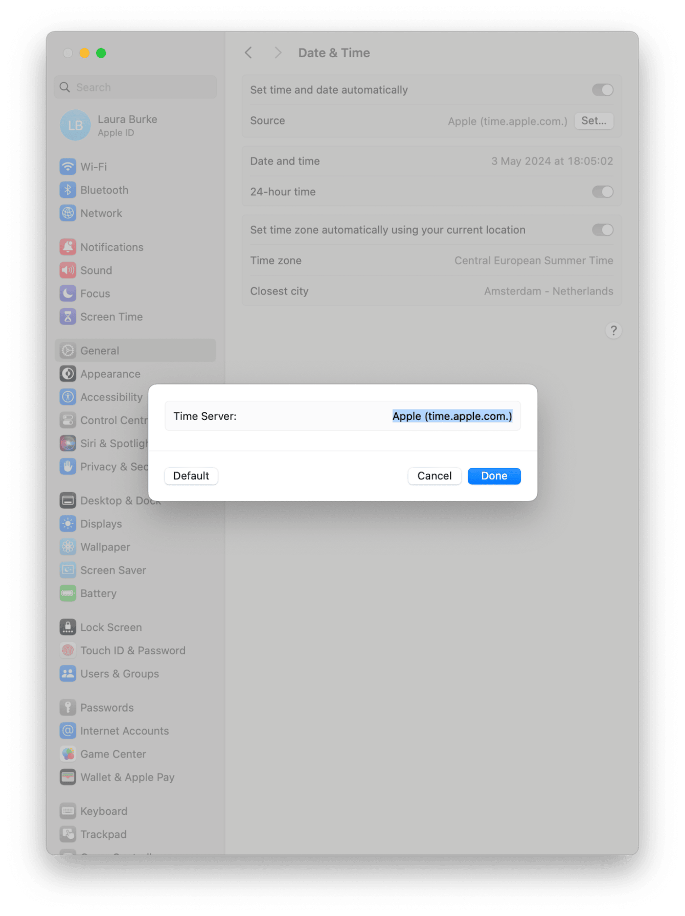 Date & Time settings on Mac