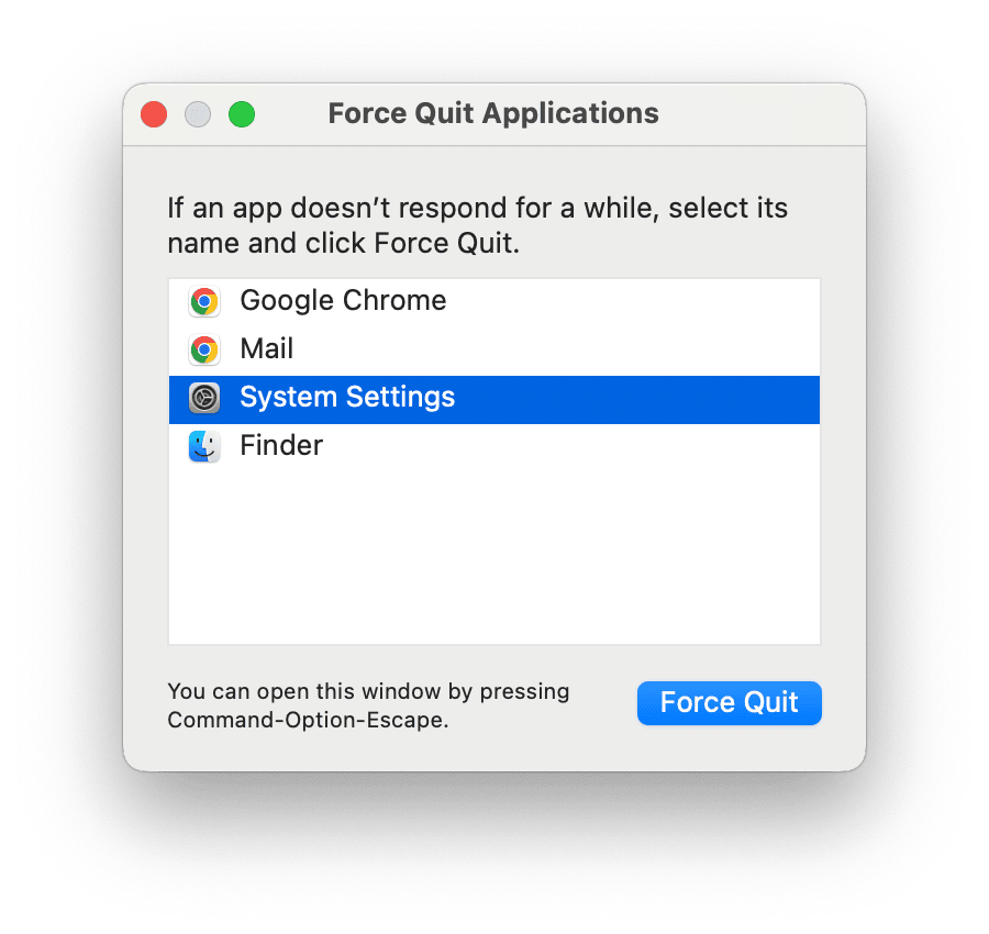 Force Quit System Preferences
