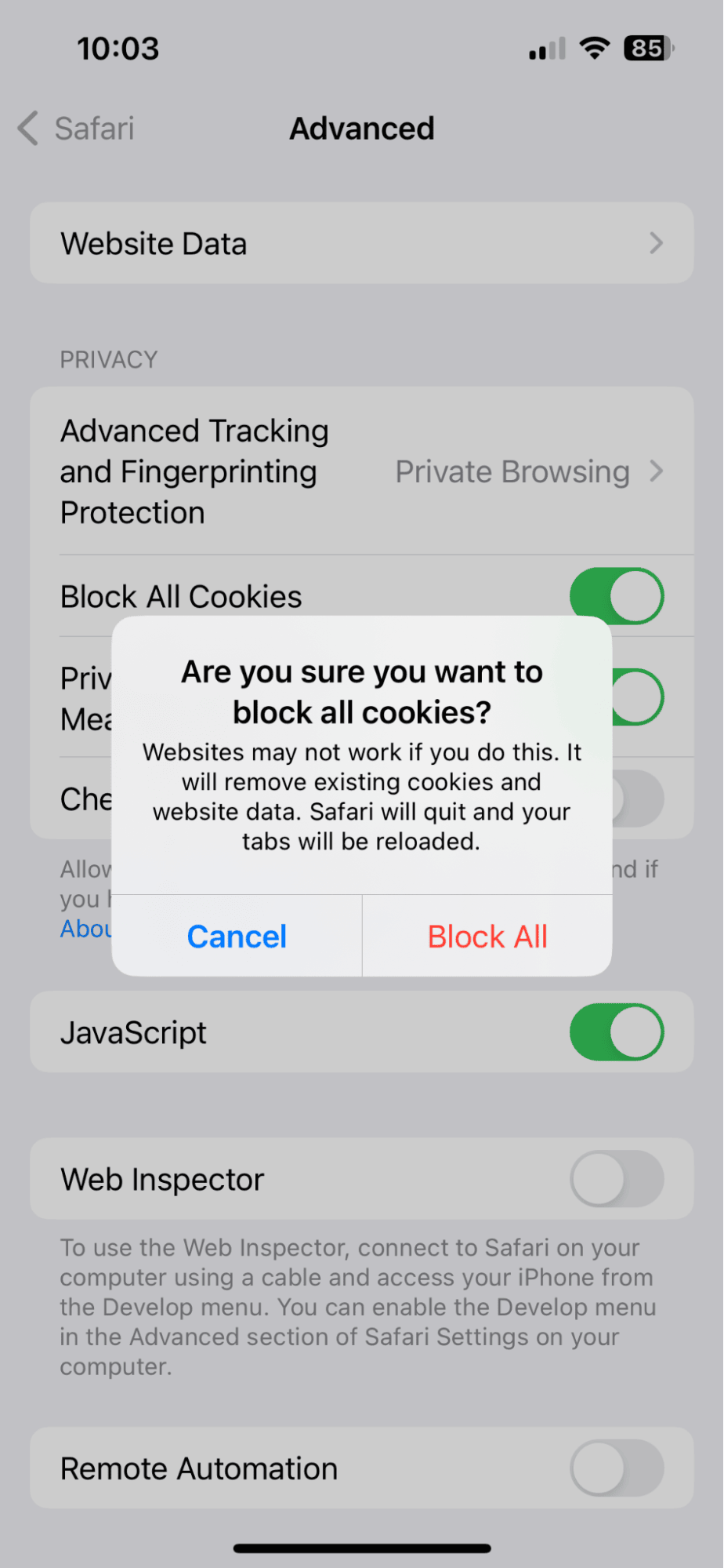 How to block All Cookies