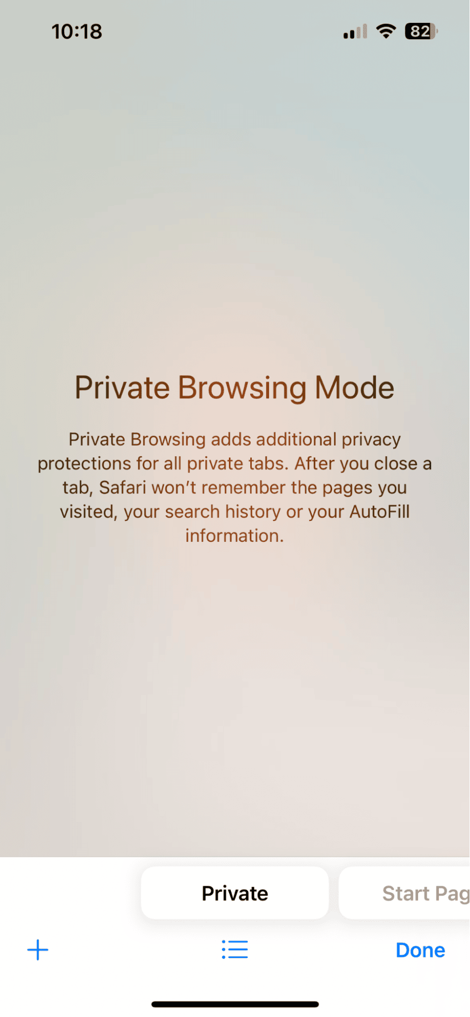 Private browsing window on Safari