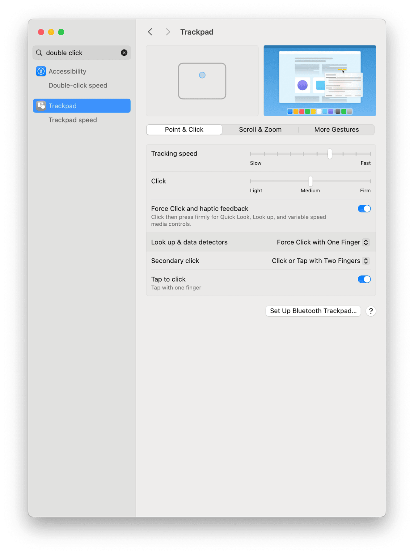 Trackpad settings on Mac