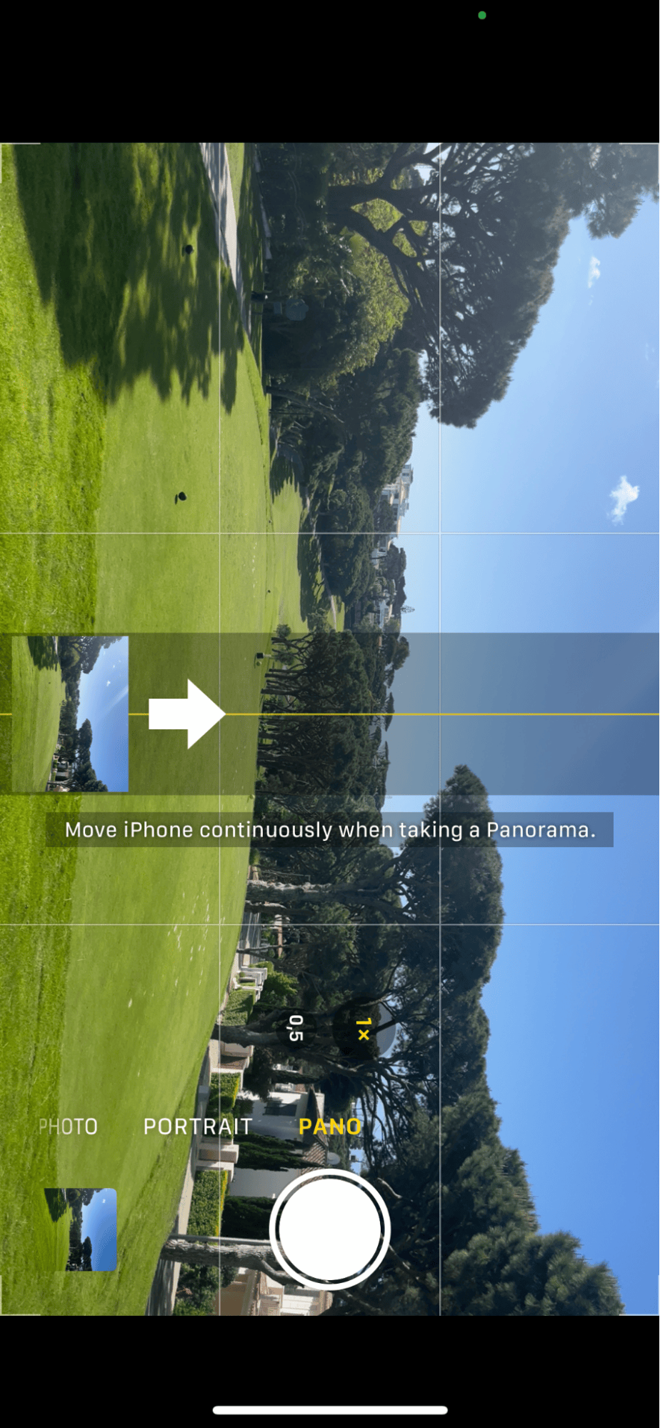 Pano shooting mode on iPhone