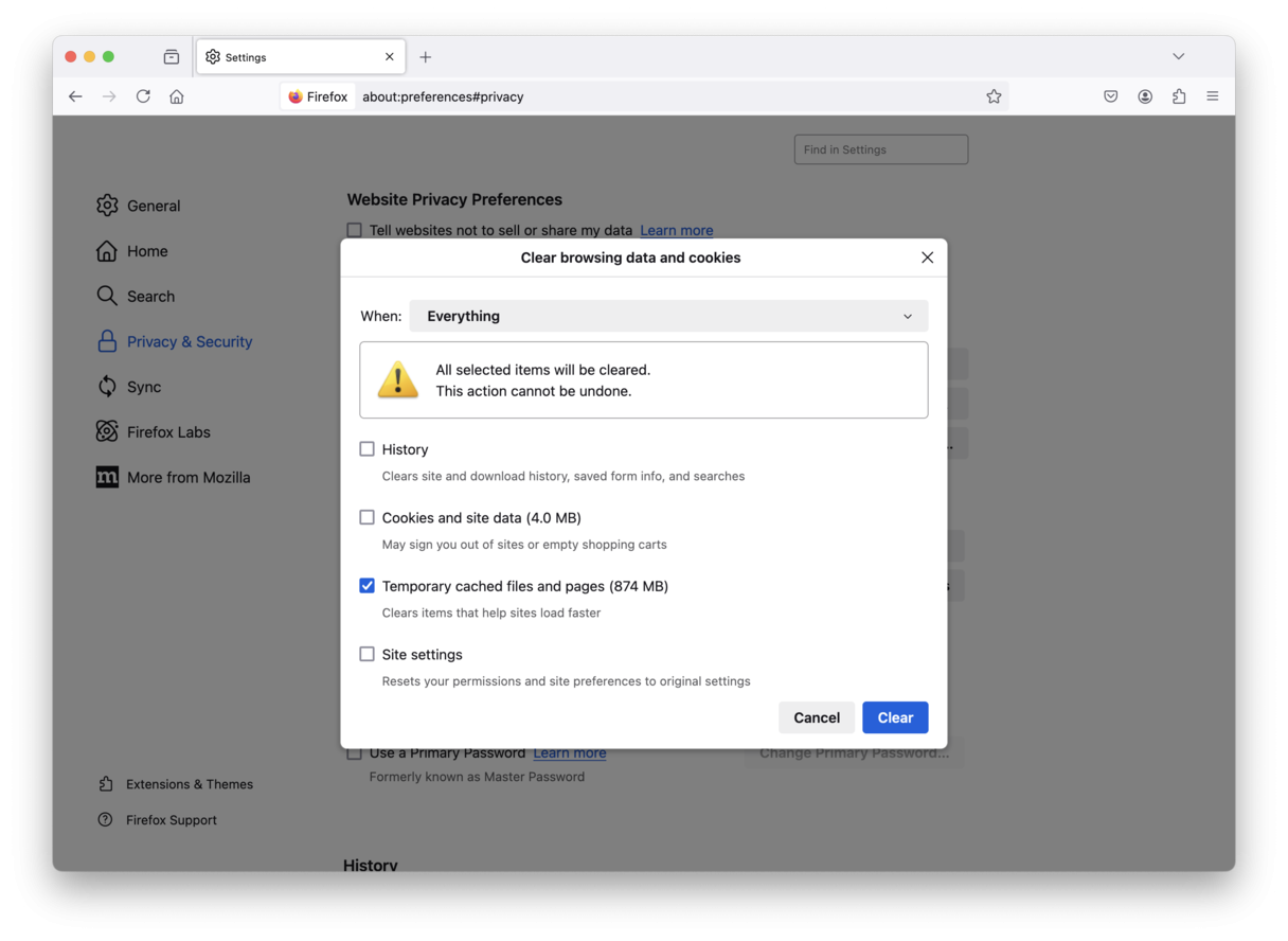 How to remove cache in Firefox