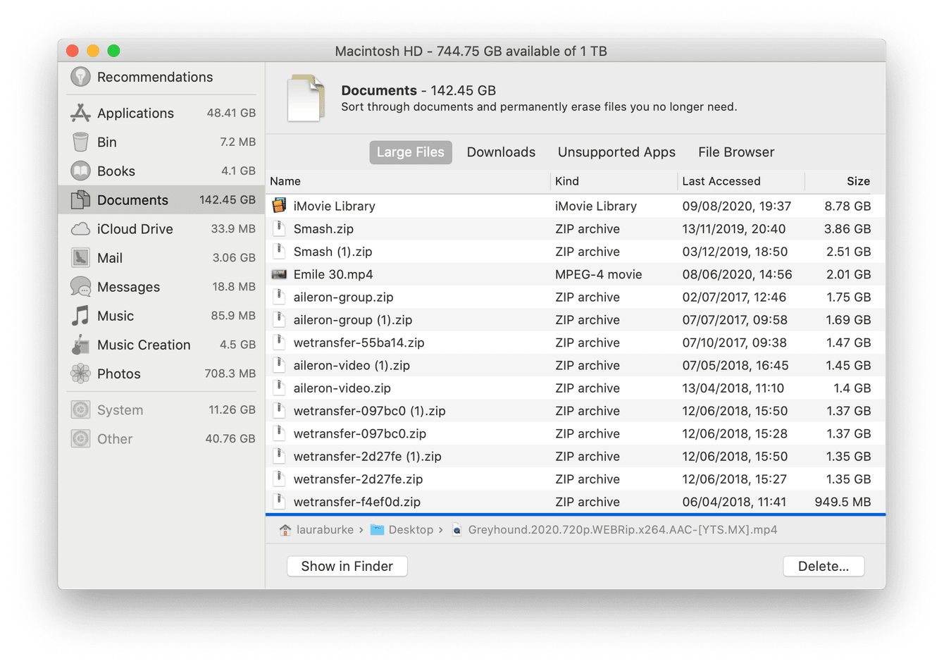 Mac HD storage window