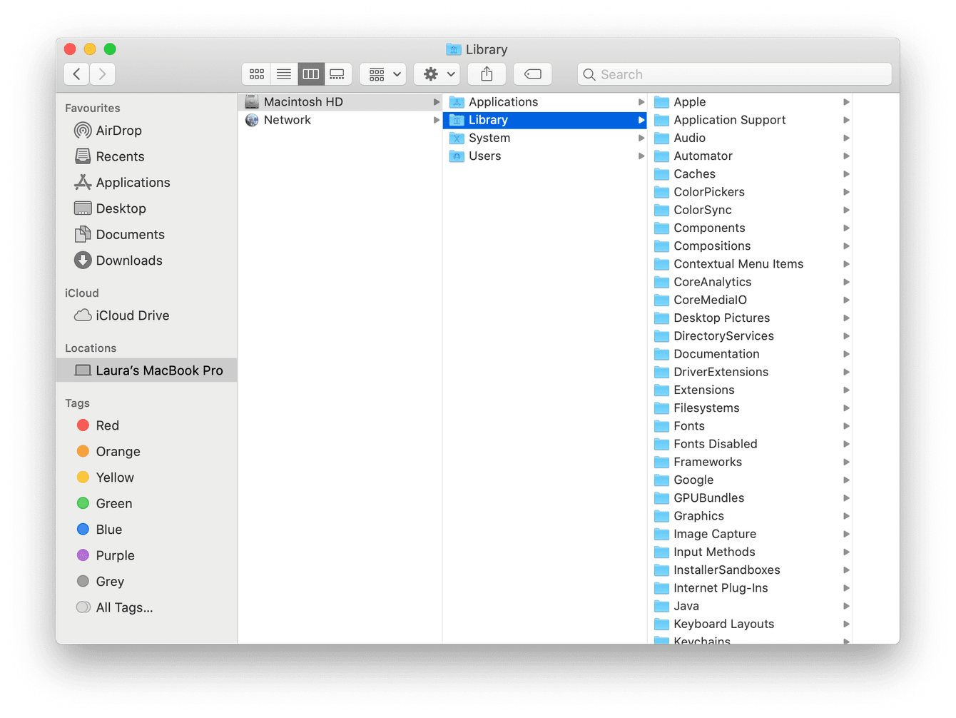 Der erste Library-Ordner befindet sich auf der Festplatte Ihres Mac