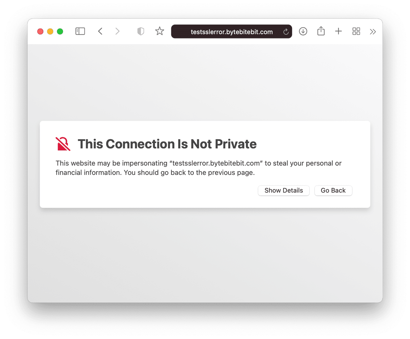 "Your connection is not private" message