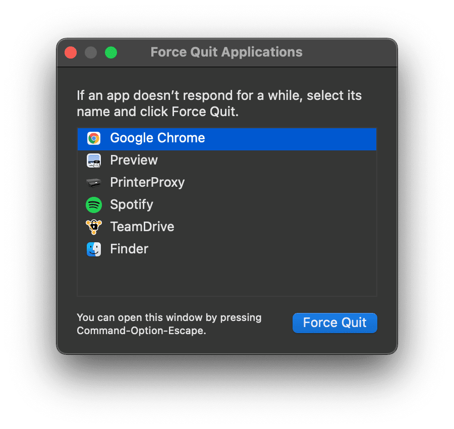 Force quit menu