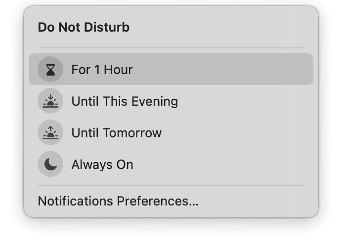 "Do not disturb" mode menu