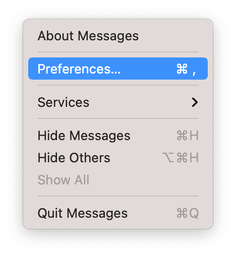 Messages preferences window