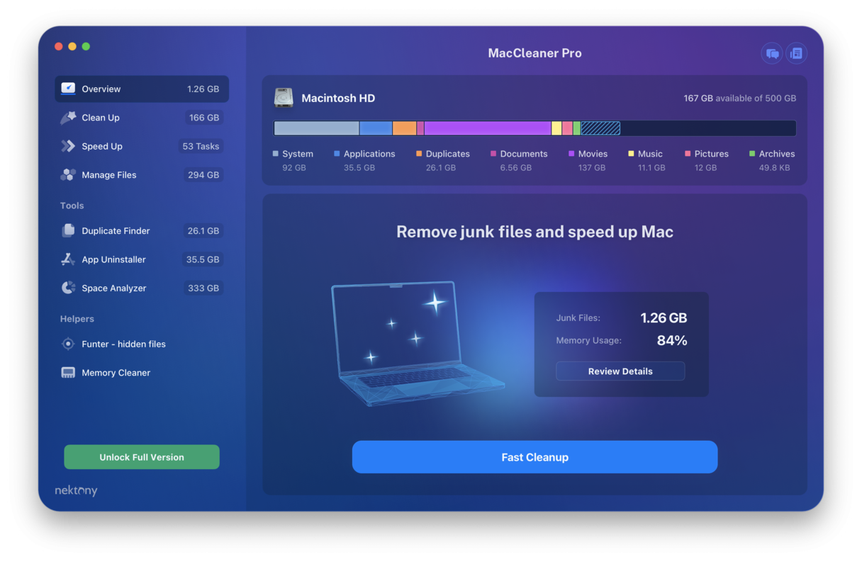 MacCleaner Pro is een tool van de makers van Nektony