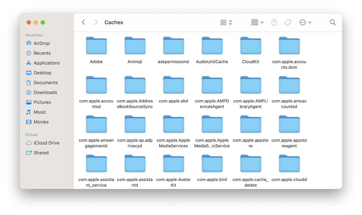 Carpeta caches en Mac