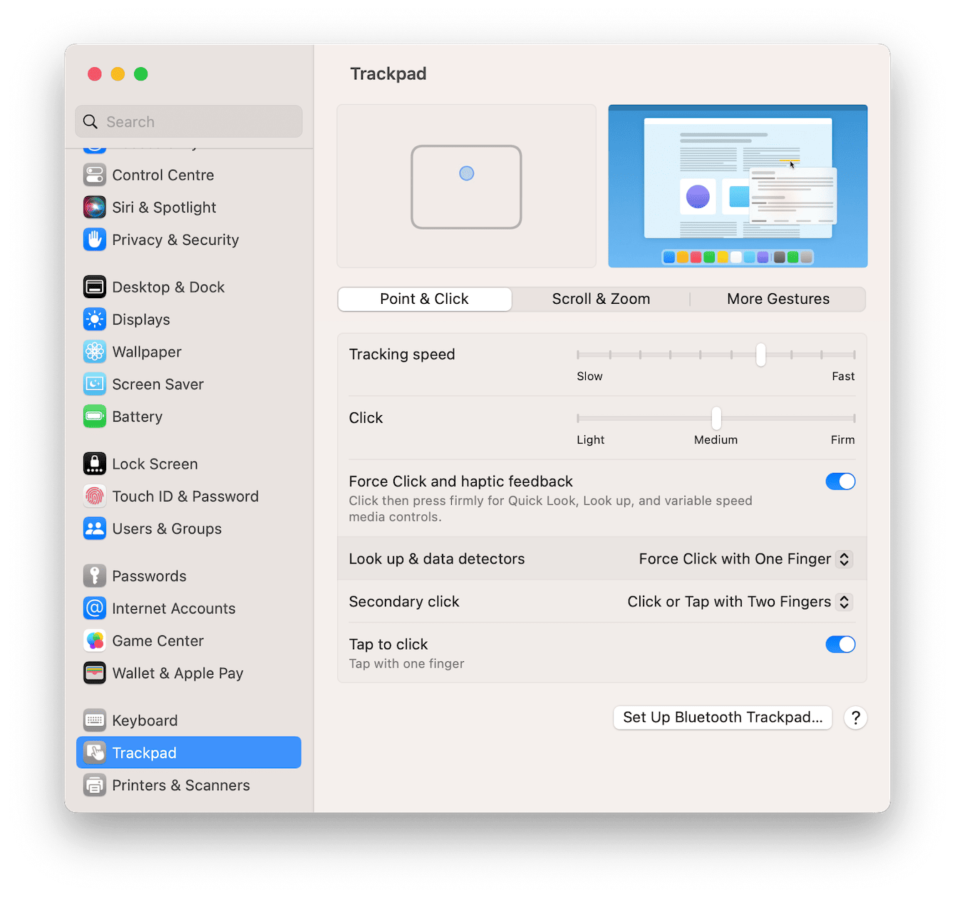 Trackpad and commands