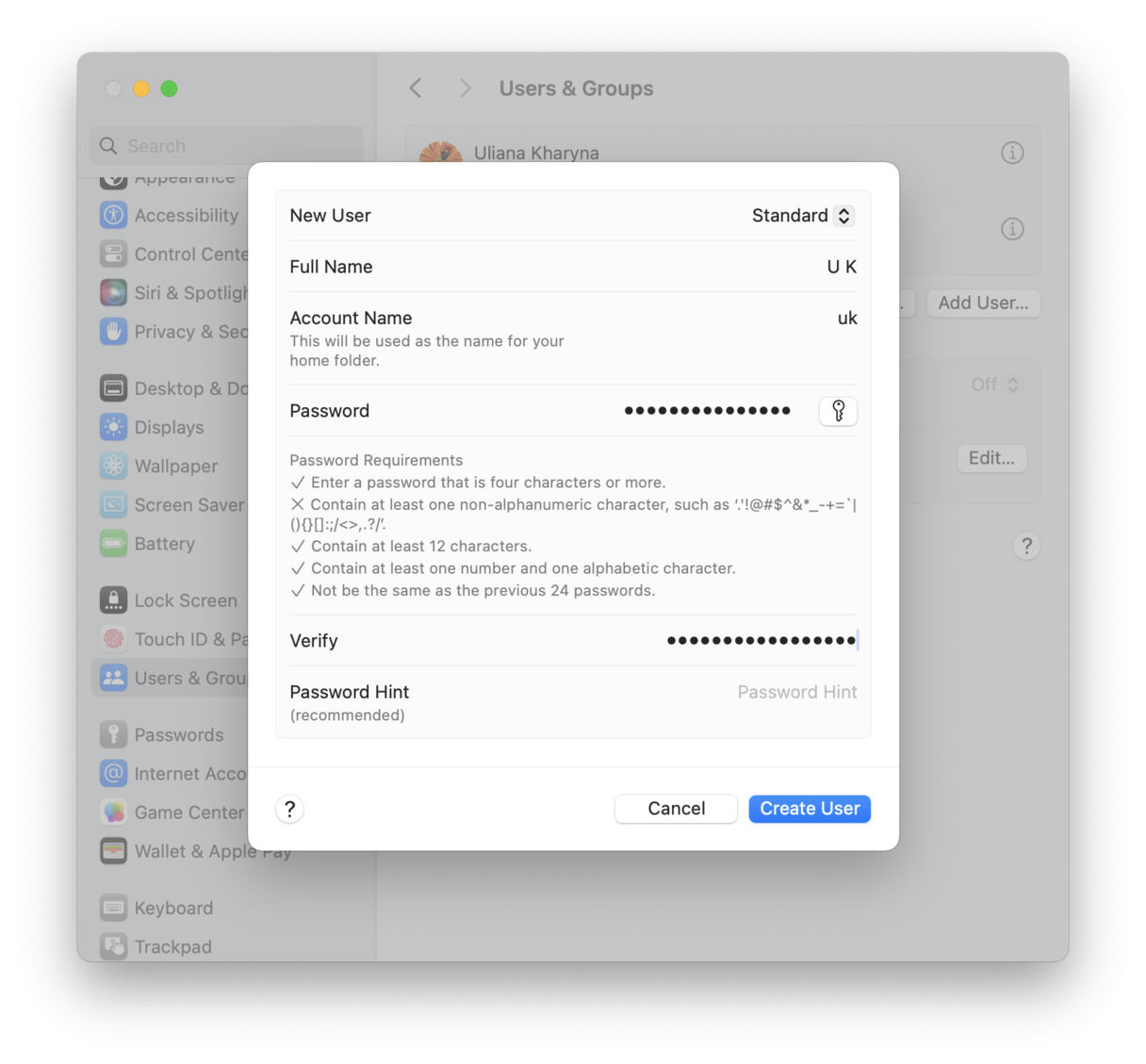 How to create new user on Mac