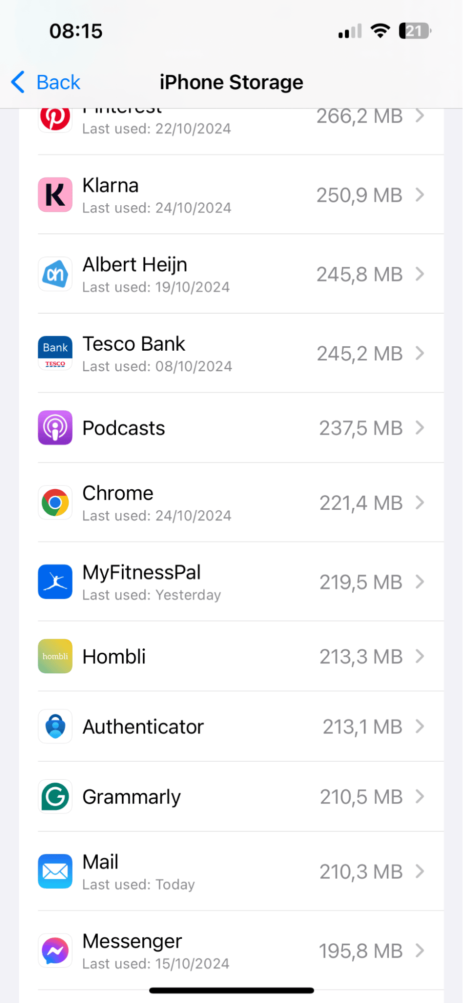 System settings – General – iPhone Storage