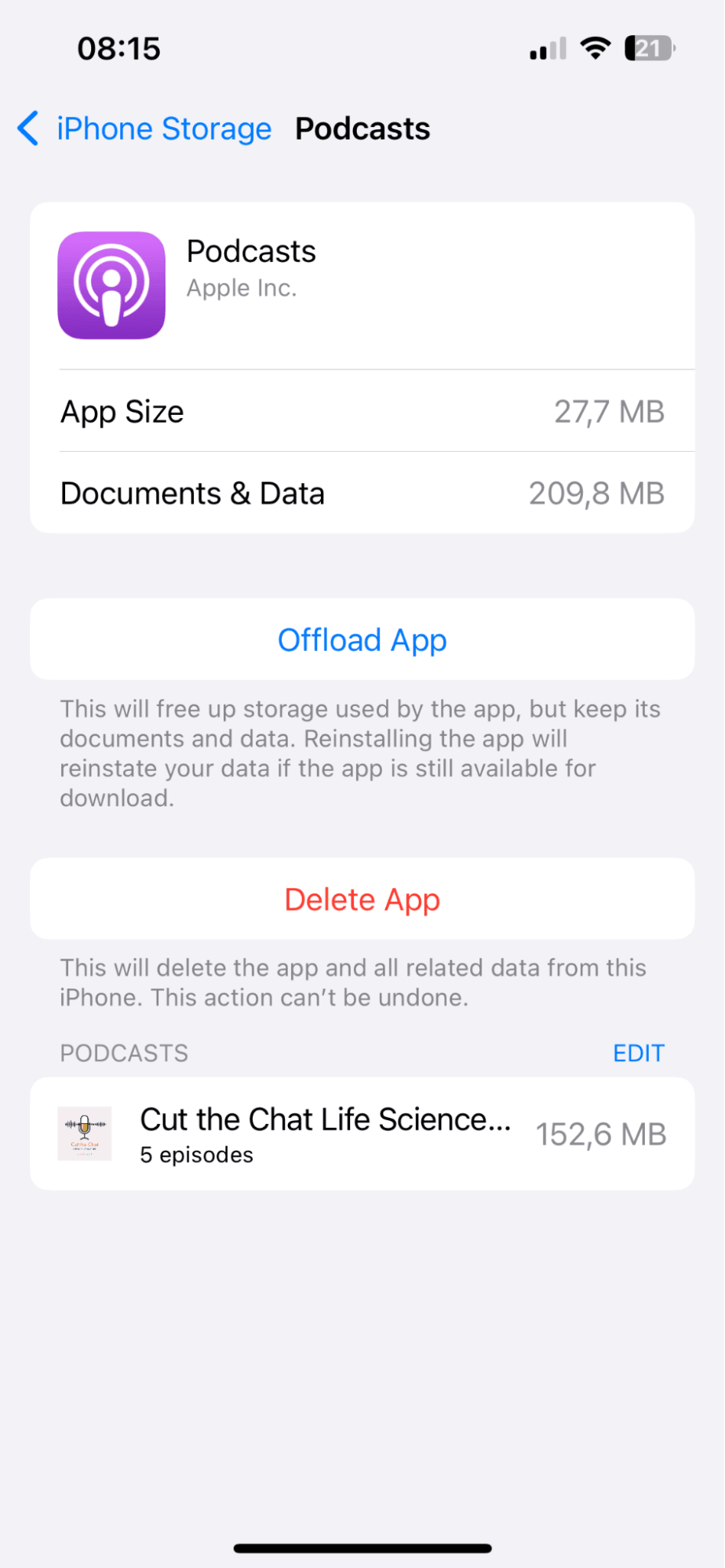 Clear app cache on iPhone