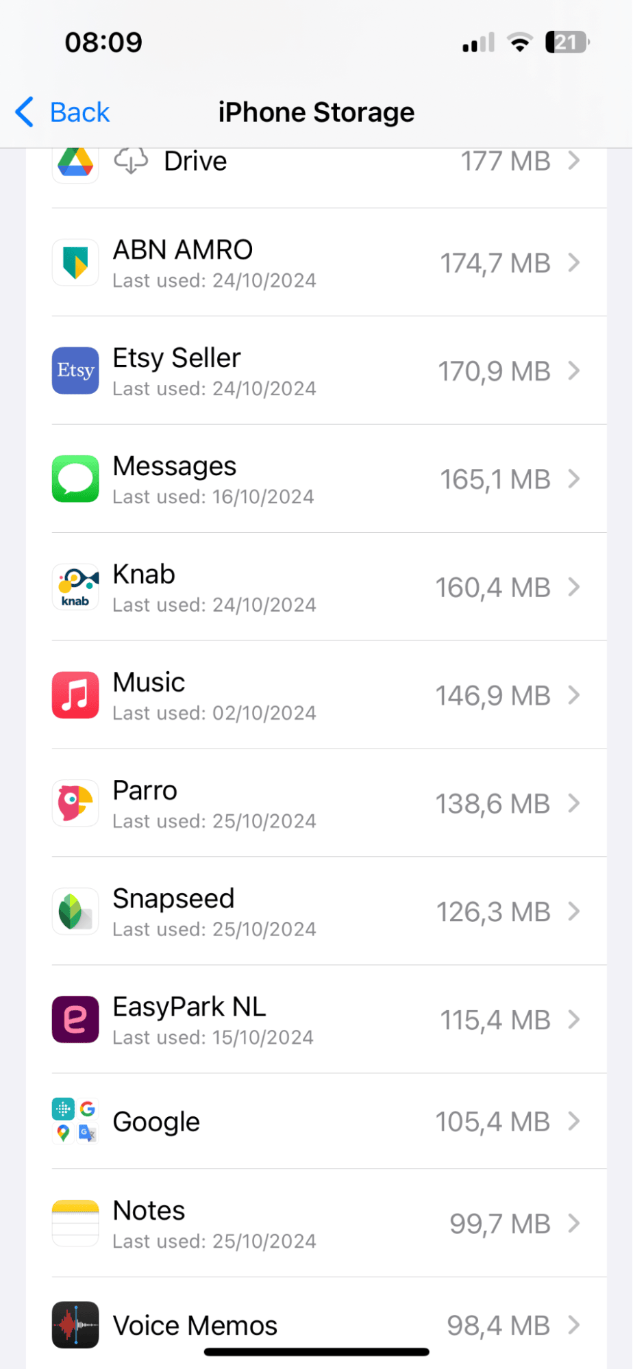 General settings – iPhone Storage