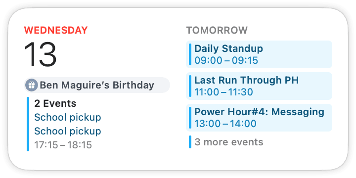 Calendar widget on Mac
