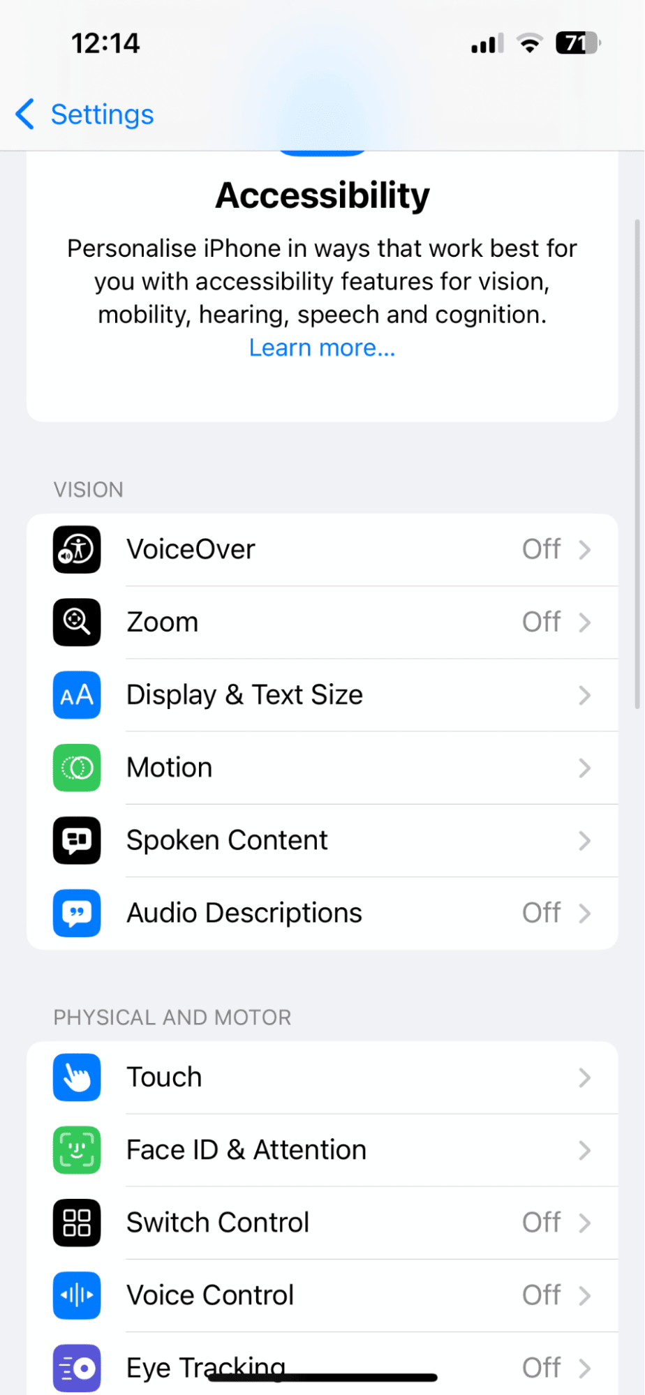 iPhone's Accessibility settings