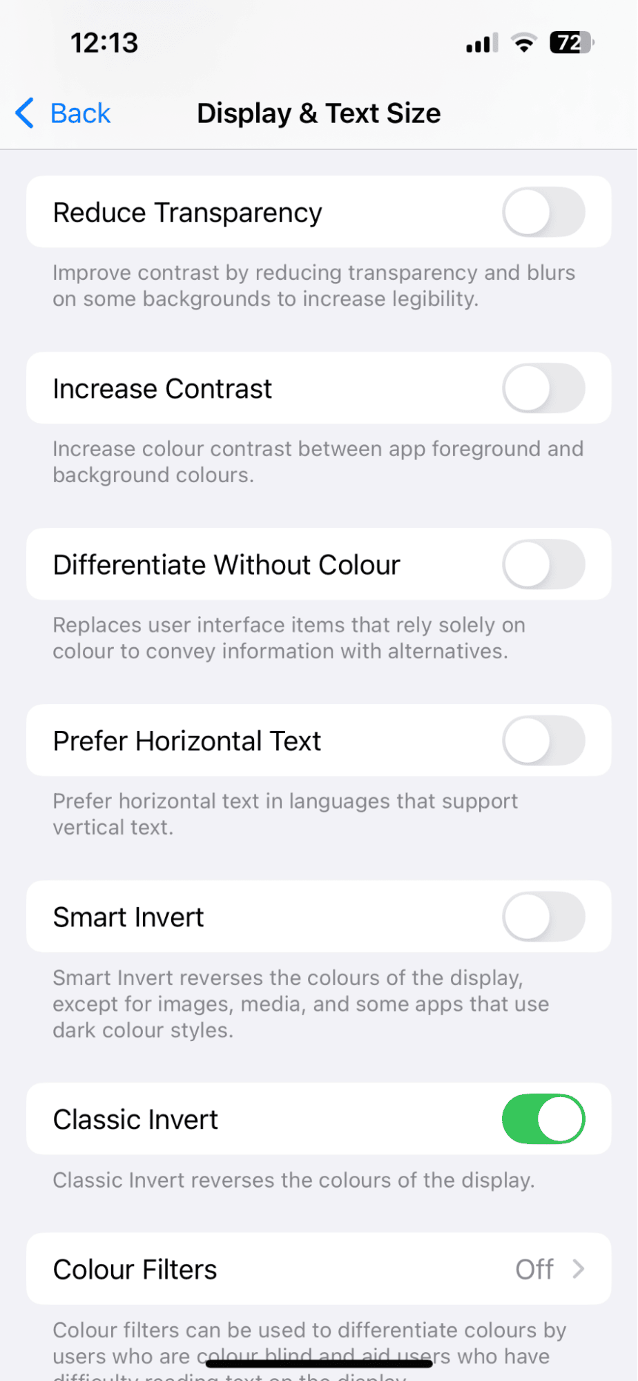 Accessibility > Display and Text Size