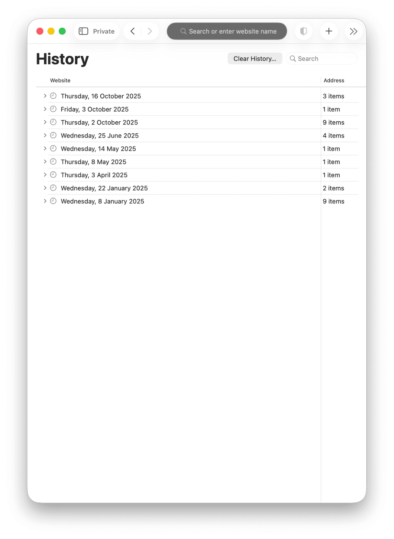 Safari browsing history