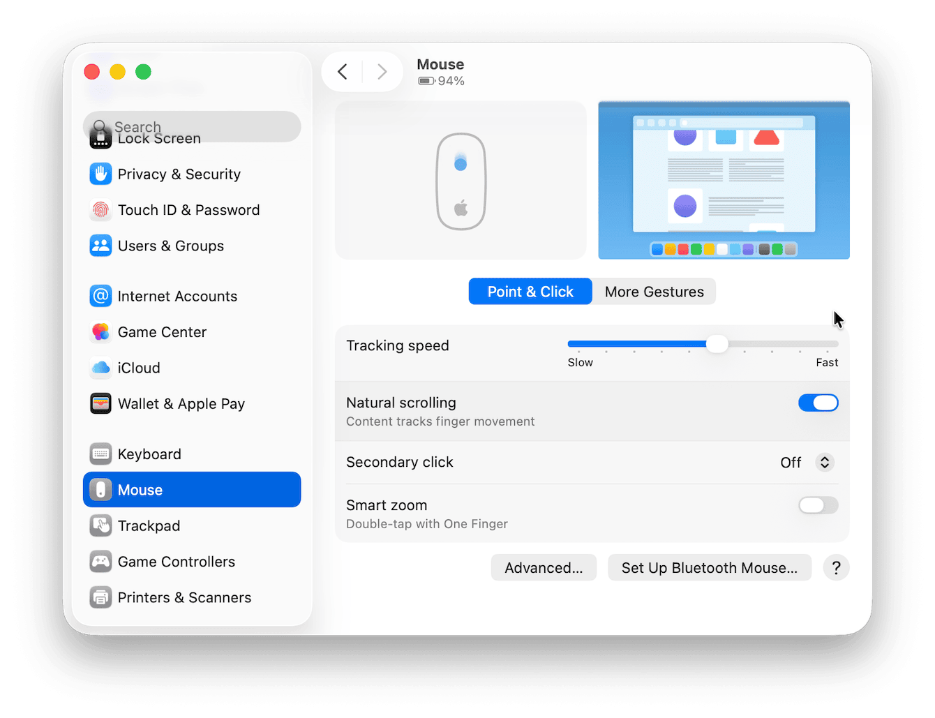 Mouse settings on Mac