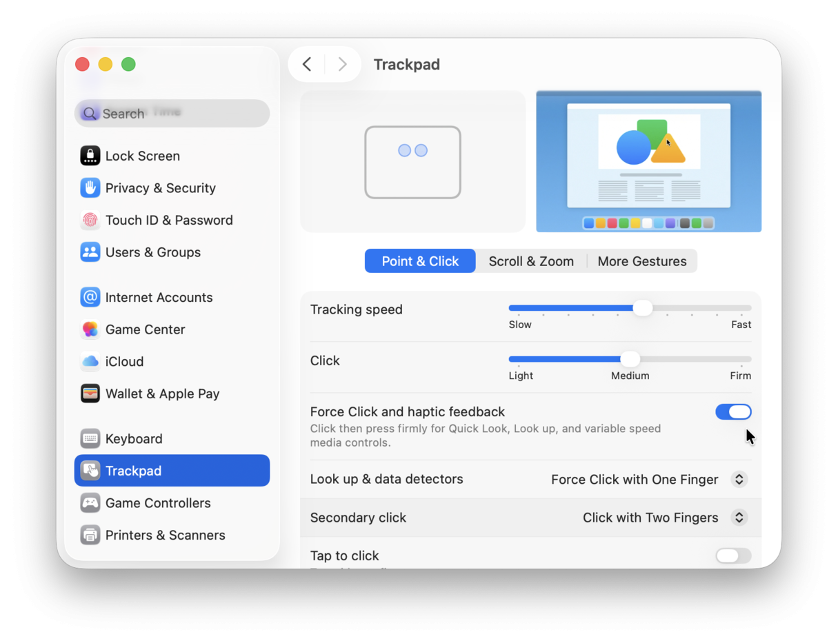 Disable force click on Mac