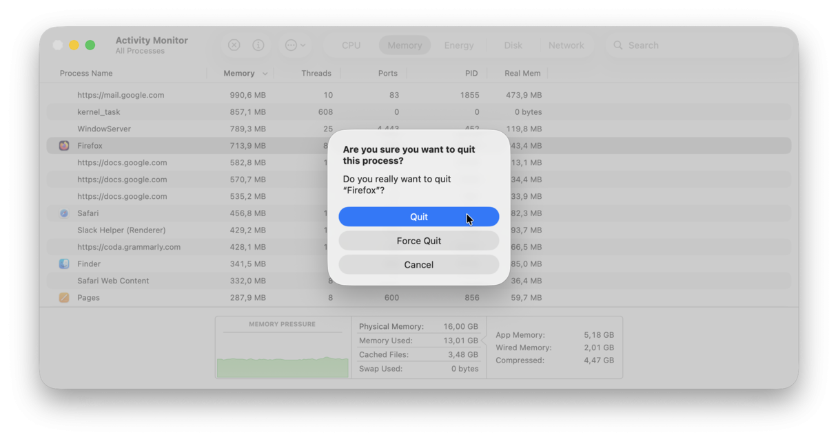 Use Activity Monitor to reduce RAM usage
