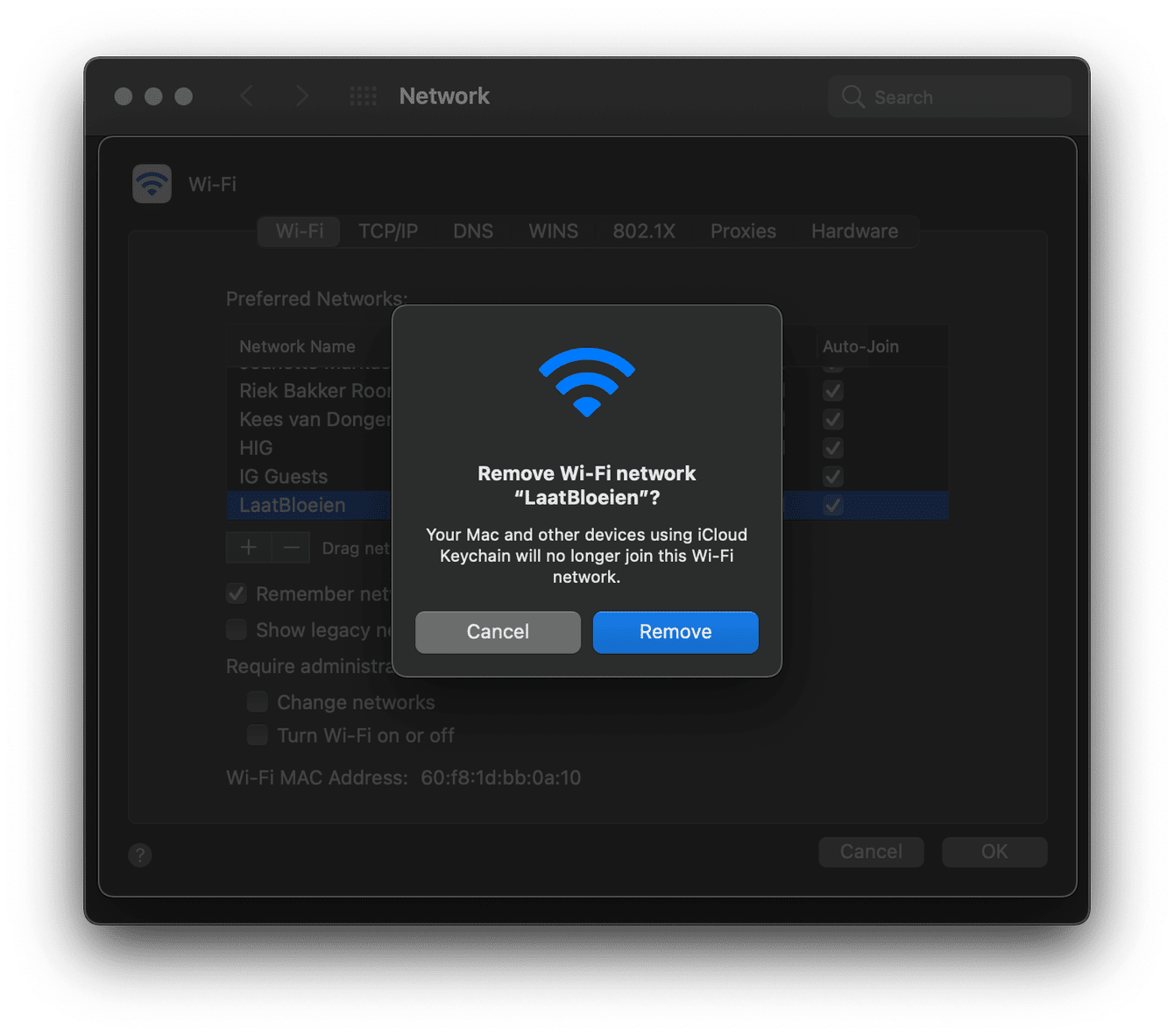 Removing the Wi-Fi network