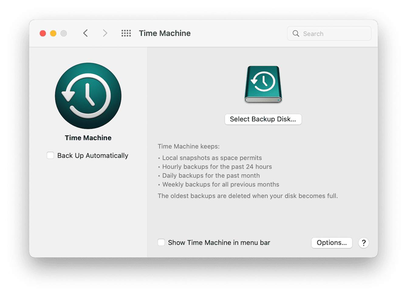 Time Machine from the main Apple menu