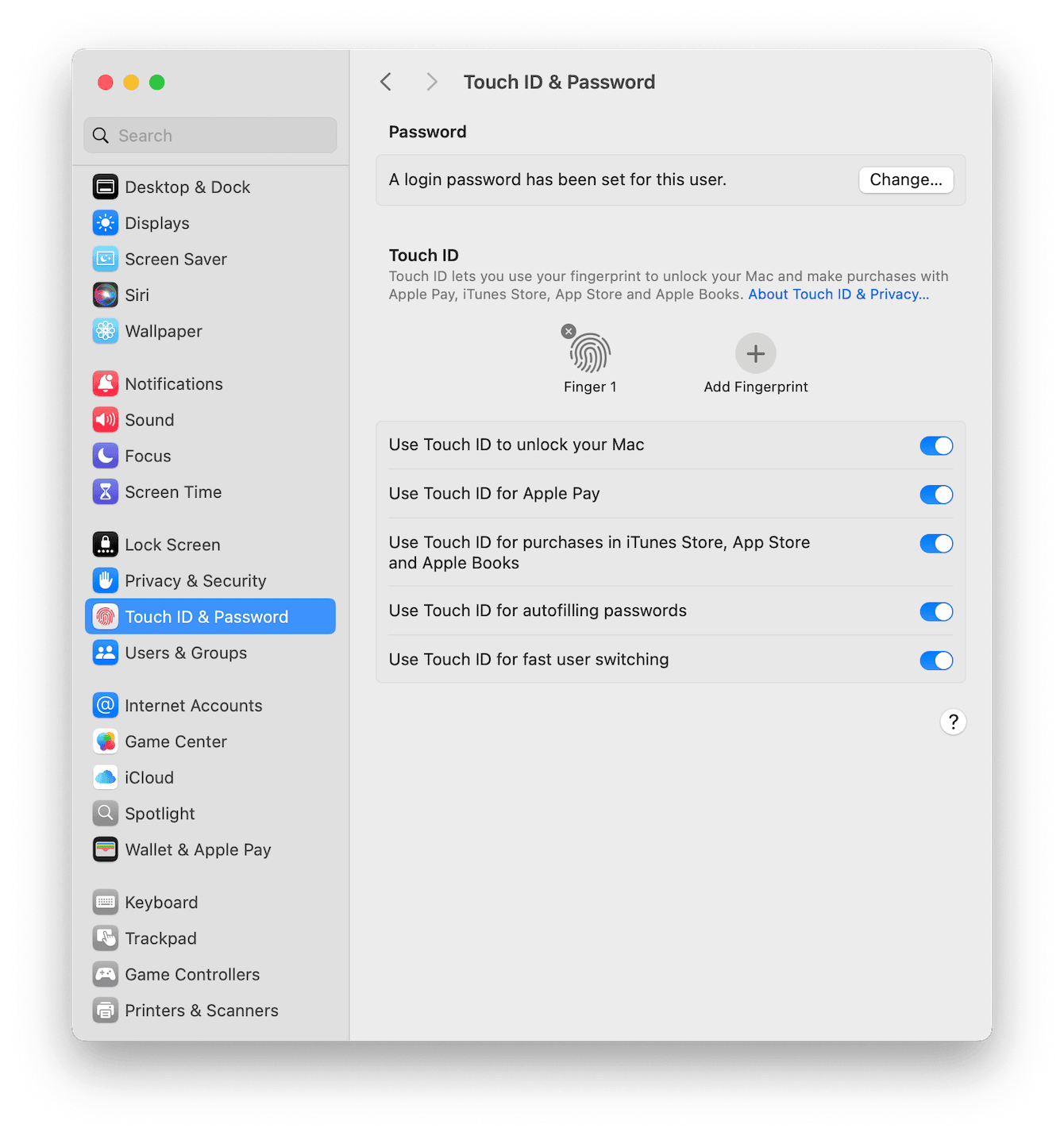 Touch ID & Password settings