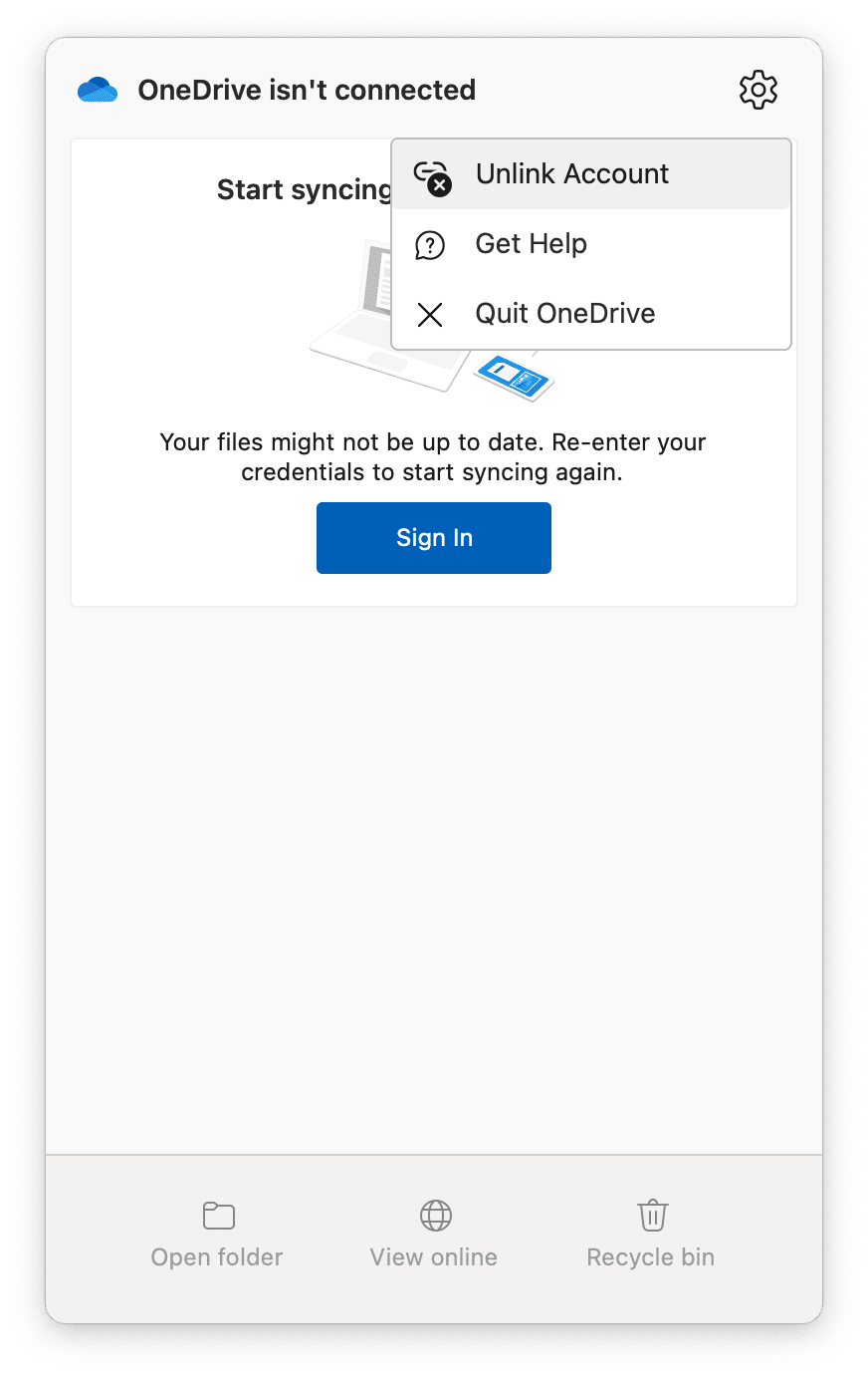 Unlink and relink OneDrive account