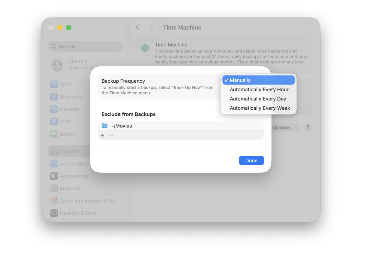 choose backup frequency