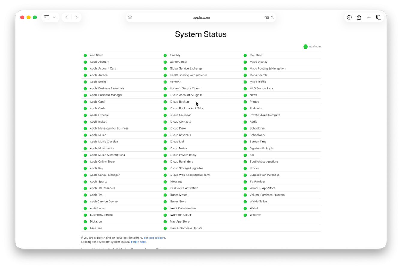 Apple's iCloud System Status