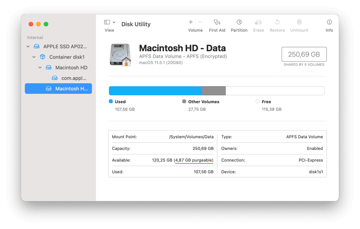 check disk space mac command line