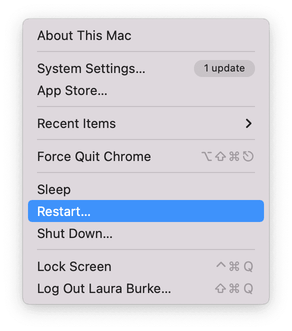Restarting Mac from Apple menu