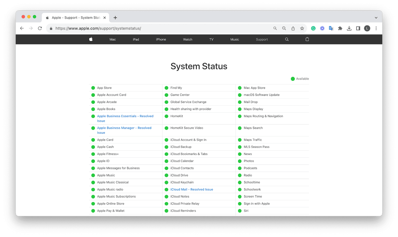 Apple System Status