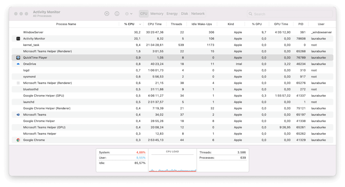 QuickTime via Activity Monitor