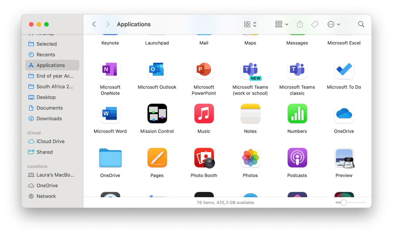 Applications folder on Mac