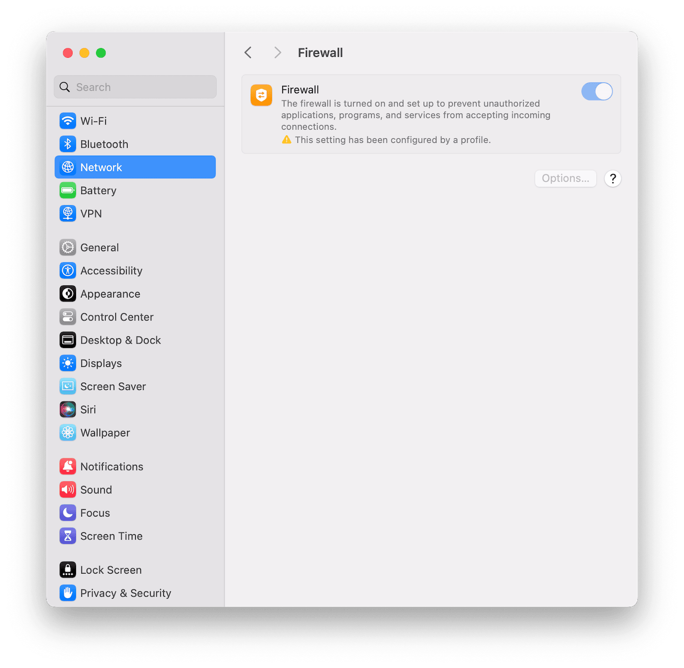 Firewall settings on Mac