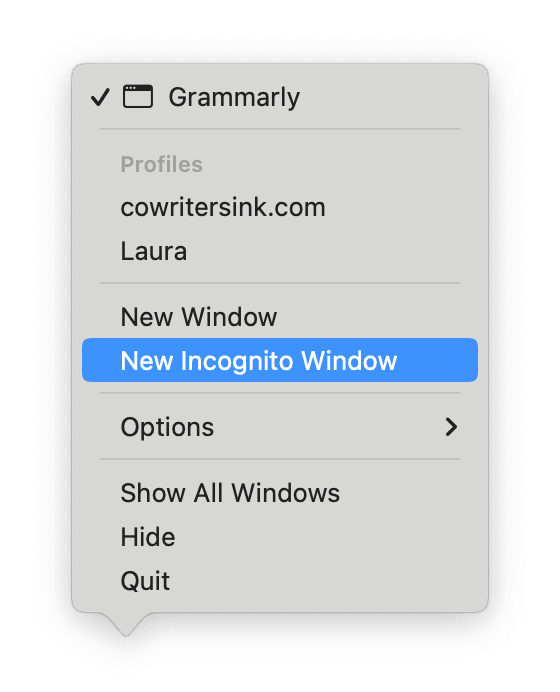 Choose New incognito Window