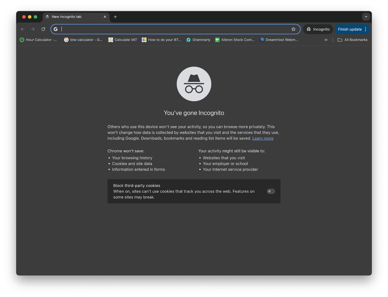 private browse mode on Chrome