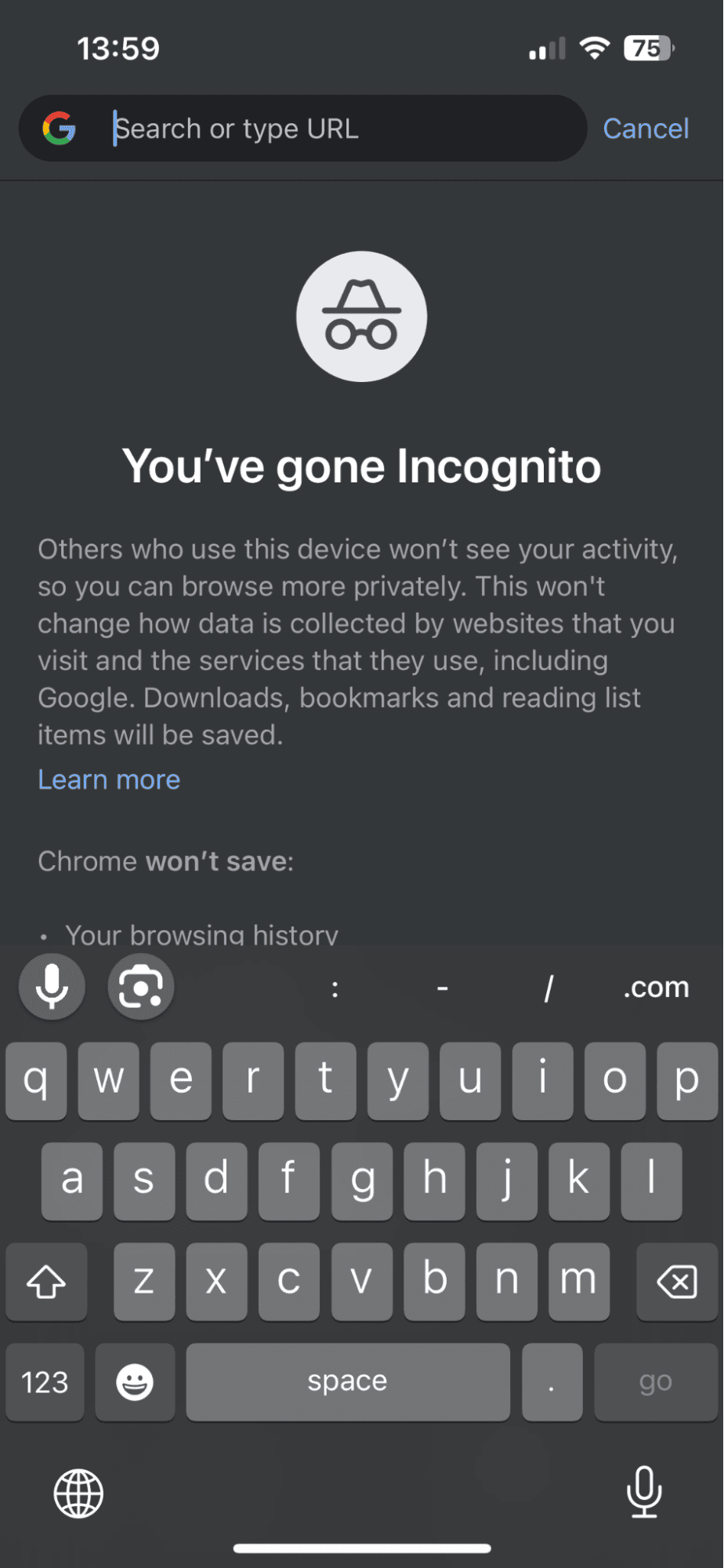 private browse mode in Chrome on iPhone