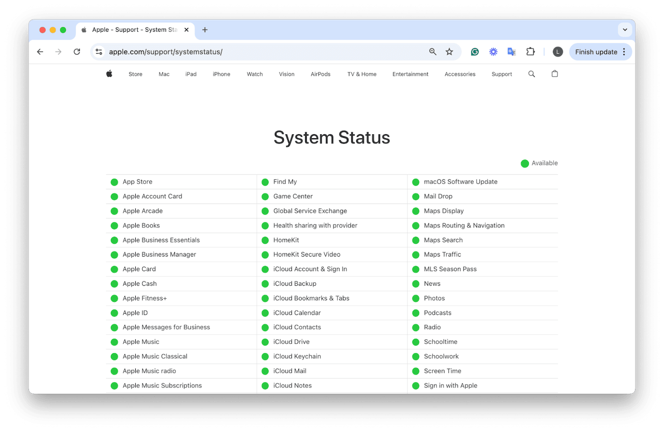 Apple's System Status page