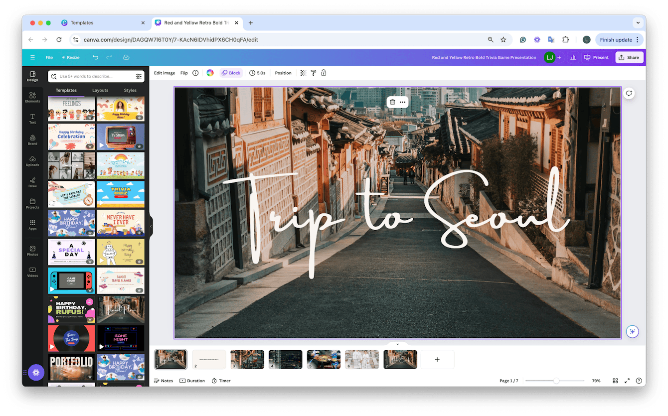 Canva app to build a slideshow