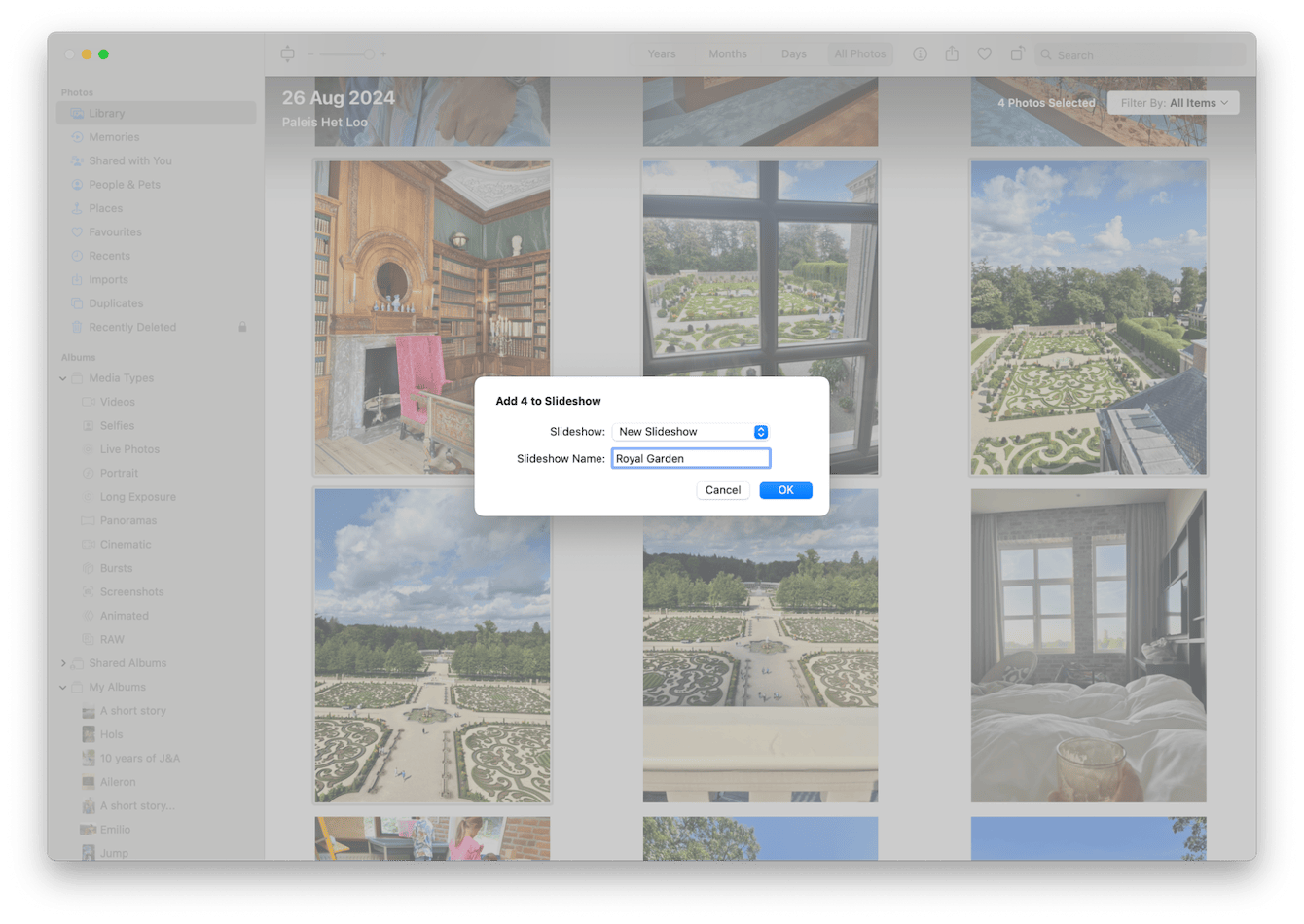 Photos app to build a slideshow