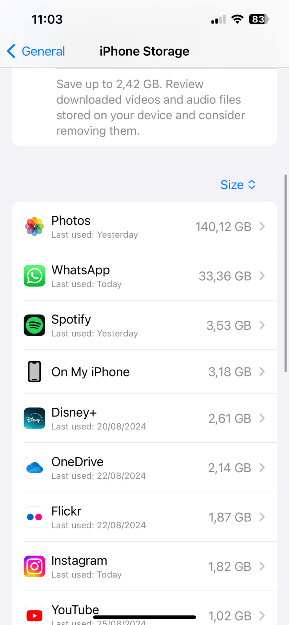 Settings – iPhone storage