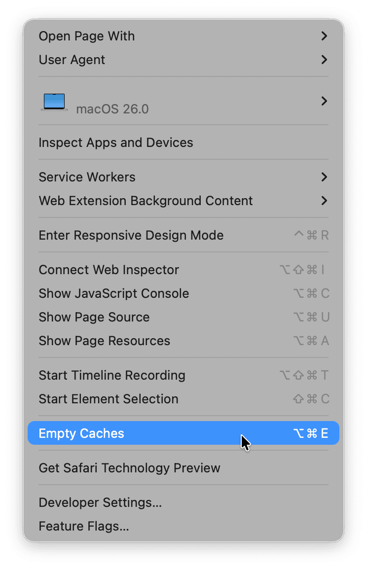 Clear Safari cache