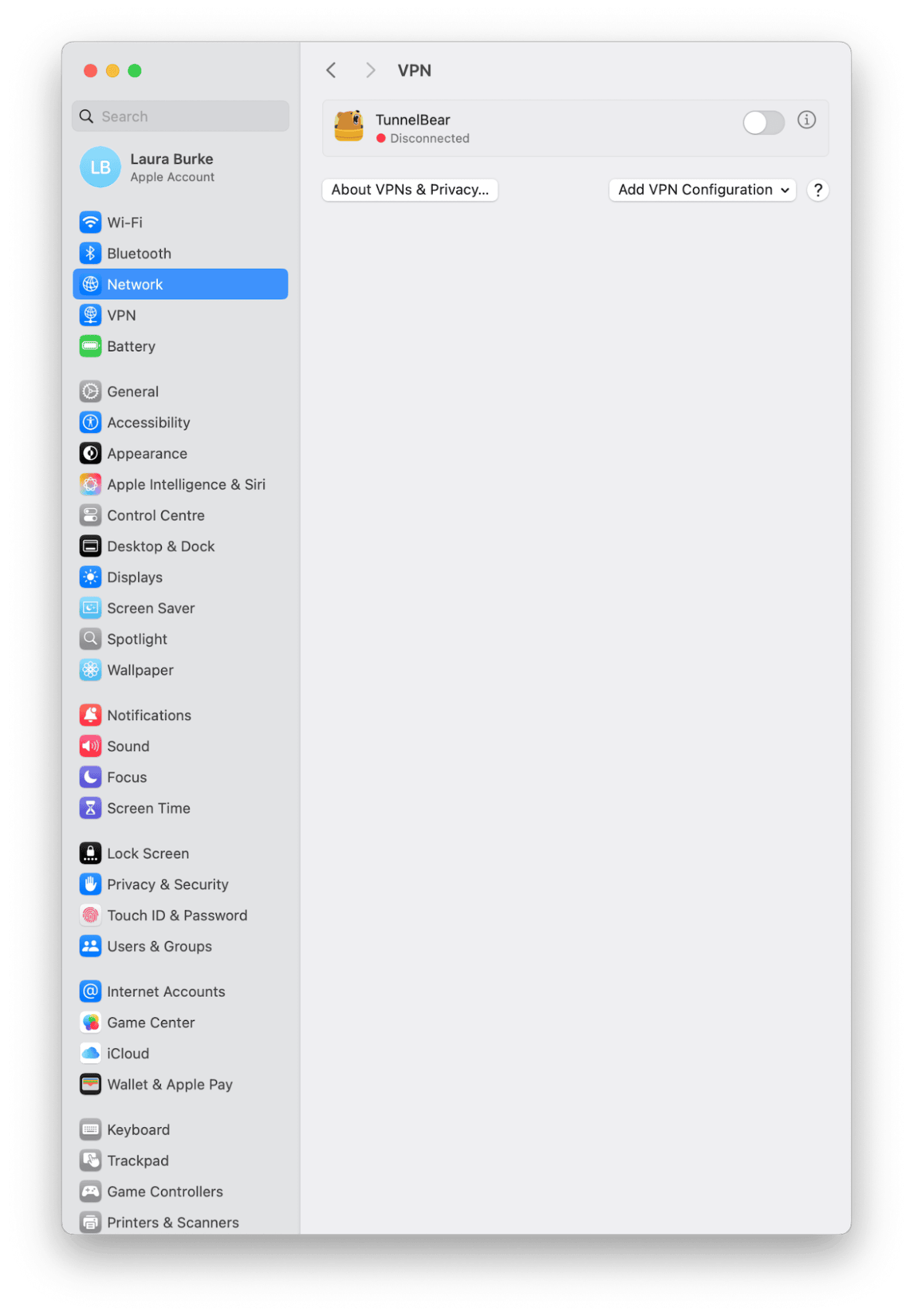 VPN settings on Mac