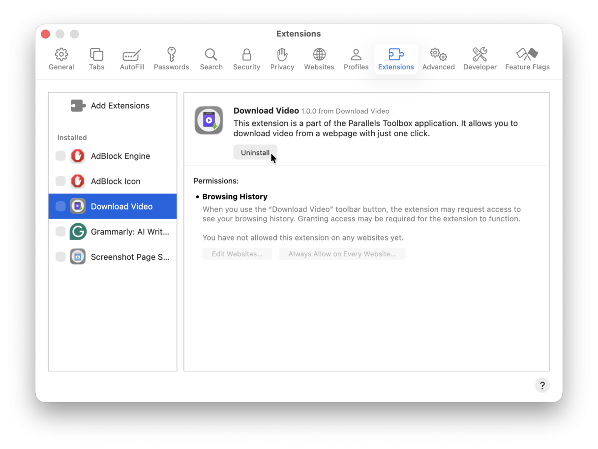 remove Safari extensions