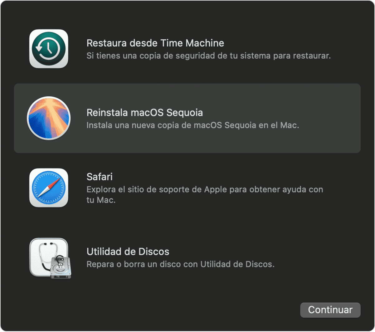 Reinicia en el modo de recuperaci&oacute;n y reinstala macOS